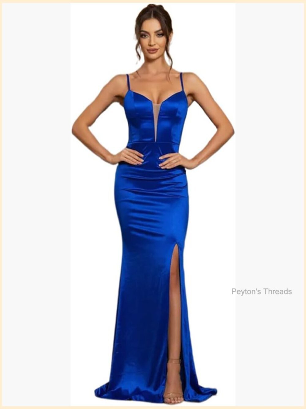 V Neck Satin Formal Dress with Lace Up Back and Side Slit